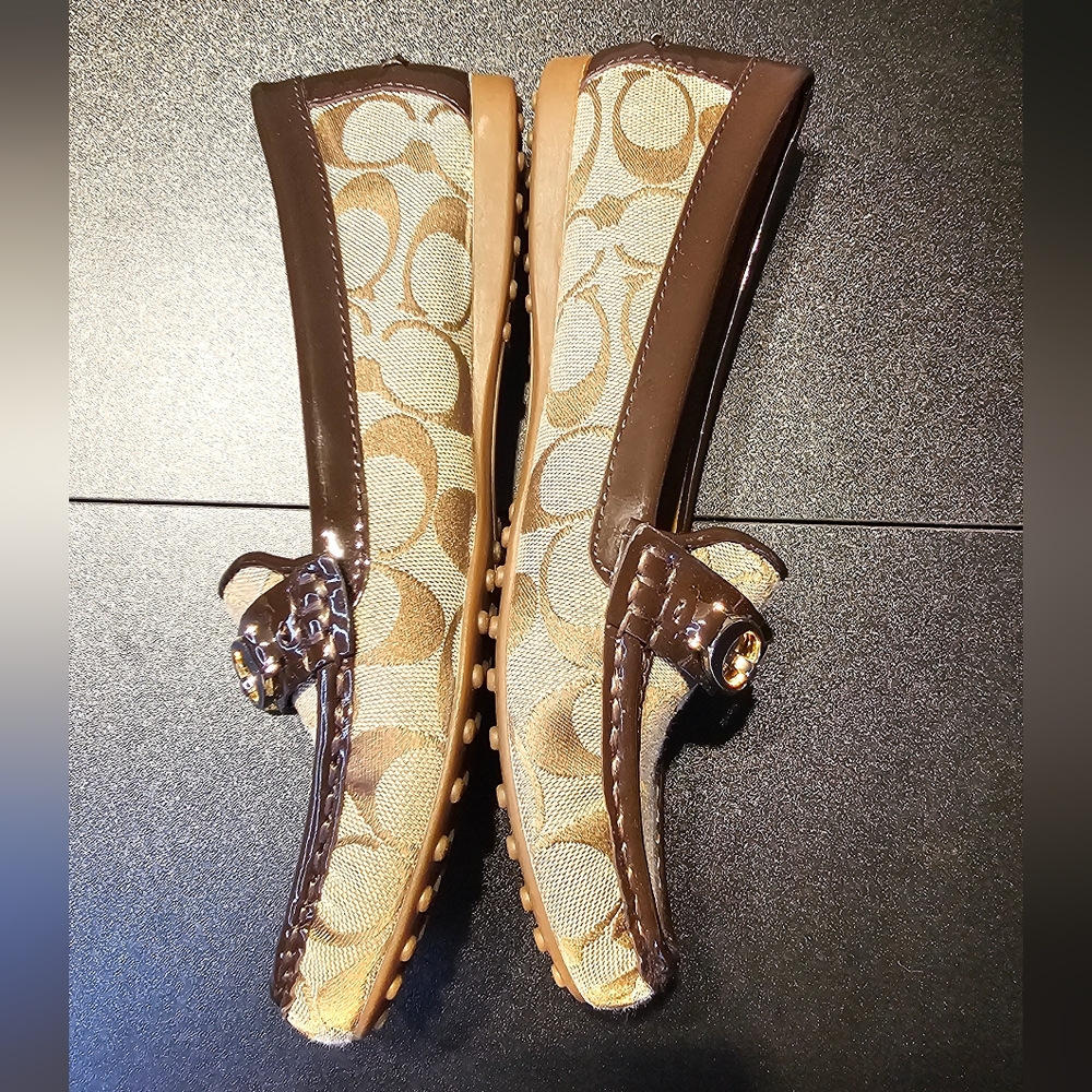COACH WOMEN’S TAN FORTUNATA MONOGRAM JACQUARD HORSEBIT LOAFERS SIZE 7 - Picture 7 of 14